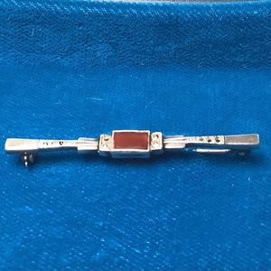 Antique ArtDeco sterling silver and agate brooch